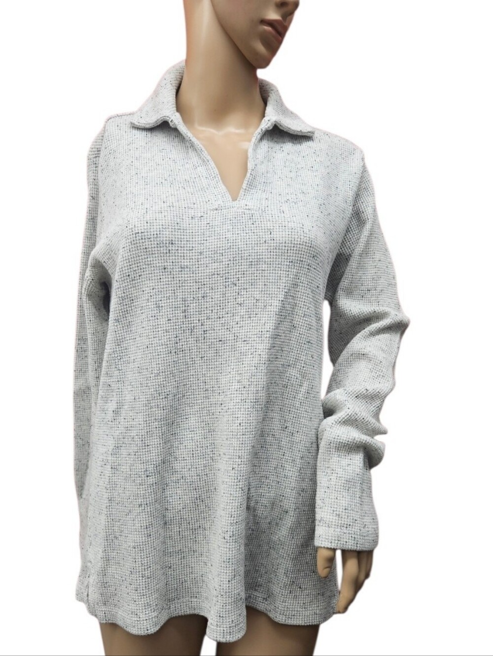 J. Jill Wearever Collection waffle-knit Johnny-collar tunic pullover In Gray